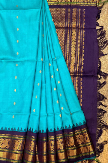Regal Silk Gadwal Handloom Saree – Green & Purple with Zari Work